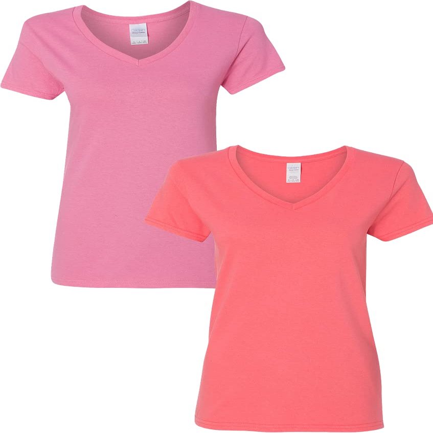 Gildan Women's Heavy Cotton V-Neck T-Shirt 2-Pack 3XL-Azalea-Coral