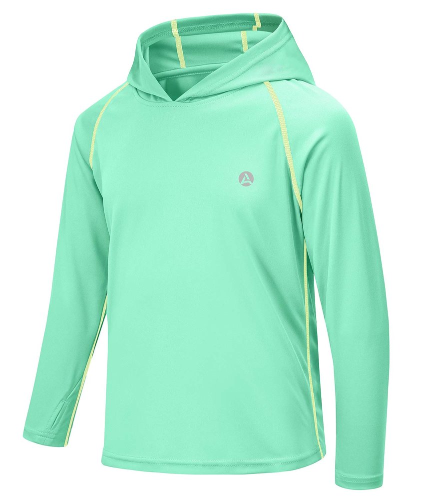 Boy Girl Sun Shirts UPF50+ UV SPF Long Sleeve Hoodie T Shirts Size 6 Rash Guard Thumbholes Active Workout Running Playing Mint Green