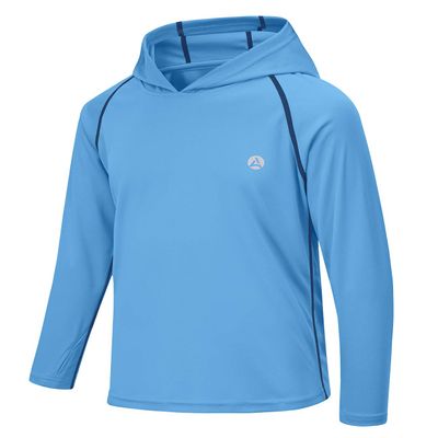 AODULO Youth Boys Fishing Shirts Long Sleeve Sun Shirts Rash Guard Quick Dry Hoodie Thumbhole Active UPF UV Workout Outdoor Medium Blue