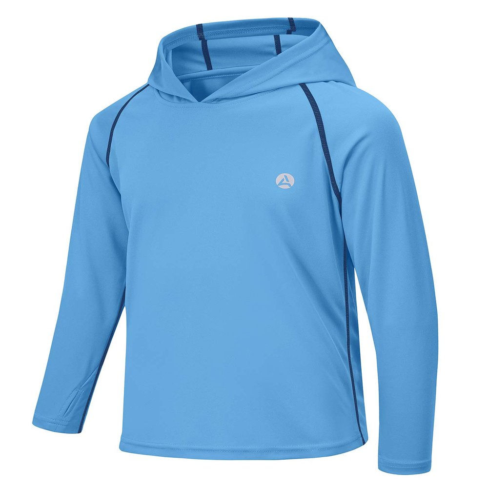 AODULO Youth Boys Fishing Shirts Long Sleeve Sun Shirts Rash Guard Quick Dry Hoodie Thumbhole Active UPF UV Workout Outdoor Medium Blue