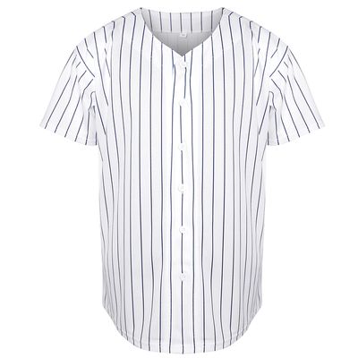 Blank Plain Hip Hop Hipster Baseball Jersey Button Down Shirts Sports Uniforms Men Women Jersey (White-Stripe, Large)