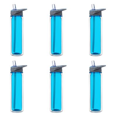 DISCOUNT PROMOS Tritan Sports Bottles with Straw 19 oz. Set of 6, Bulk Pack - Great for Gym, Hiking, Cycling, Camping, Backpacking, School - Blue