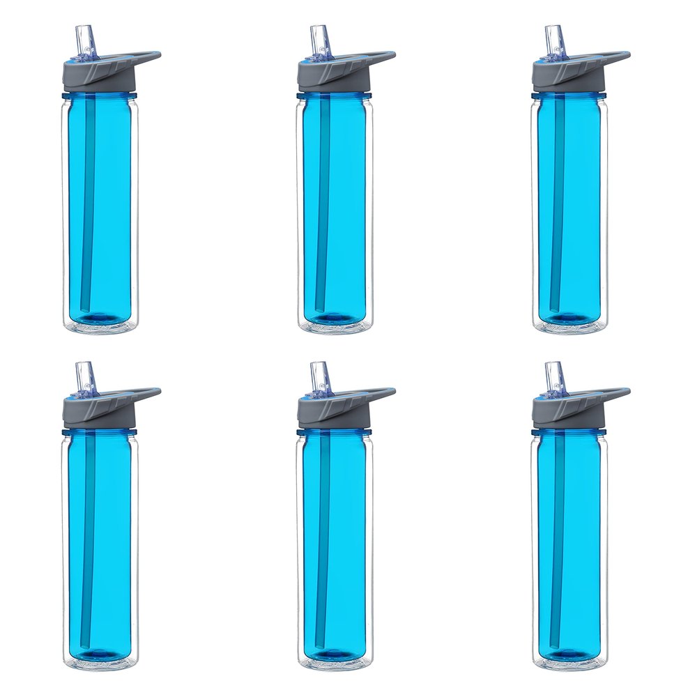 DISCOUNT PROMOS Tritan Sports Bottles with Straw 19 oz. Set of 6, Bulk Pack - Great for Gym, Hiking, Cycling, Camping, Backpacking, School - Blue