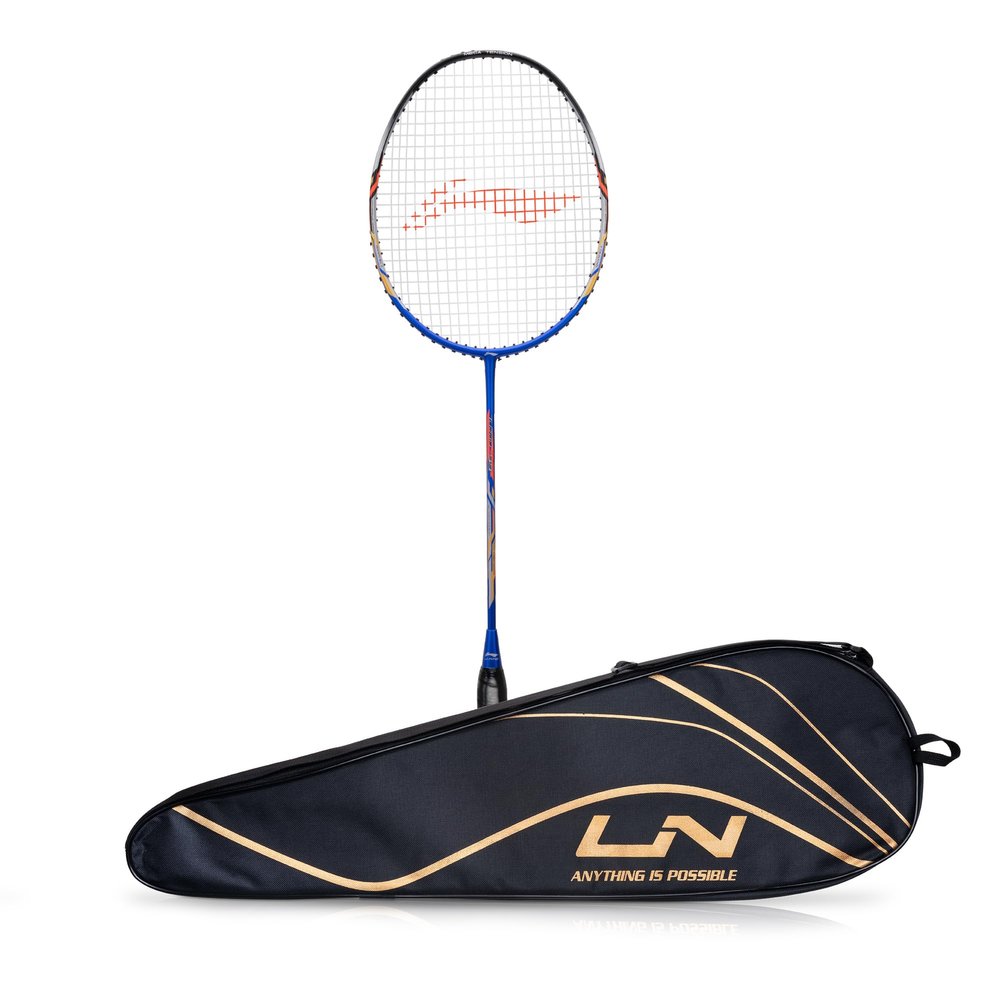 Li-Ning Turbo 99 Carbon Fibre Strung Badminton Racket with Full Racket Cover (Blue/Black) | For Intermediate Players | 84 grams | Maximum String Tension - 30lbs