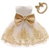 Baby Girls Embroidery Dresses Toddler Lace Ruffles New Year Easter Tutu Dress with Headwear (White+Golden,80) view 1