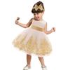 Baby Girls Embroidery Dresses Toddler Lace Ruffles New Year Easter Tutu Dress with Headwear (White+Golden,80) view 2