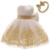 Baby Girls Embroidery Dresses Toddler Lace Ruffles New Year Easter Tutu Dress with Headwear (White+Golden,80) view 3