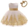 Baby Girls Embroidery Dresses Toddler Lace Ruffles New Year Easter Tutu Dress with Headwear (White+Golden,80) view 4