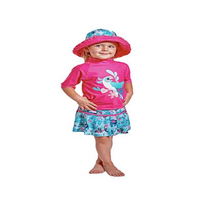 UV SKINZ UPF 50+ Girls' 3-Piece Swim Set (12/18m, Pink Tropical Birds)