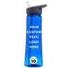 DISCOUNT PROMOS Custom Plastic Bottles with Drink Spout 22 oz. Set of 10, Personalized Bulk Pack - Great for Gym, Hiking, Cycling, Camping, Backpacking, School - Blue view 1