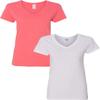 Gildan Heavy Cotton Ladies' 5.3 oz. V-Neck T-Shirt 2-Pack SML-Coral-White view 1