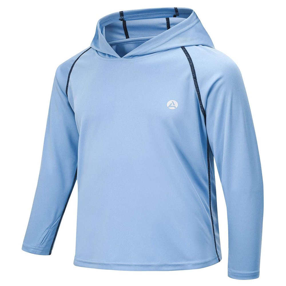 AODULO Youth Fishing Sun Shirts UV UPF Rash Guard Quick Dry Long Sleeve T Shirts Boys Hoodies for Workout Thumbholes Light Blue