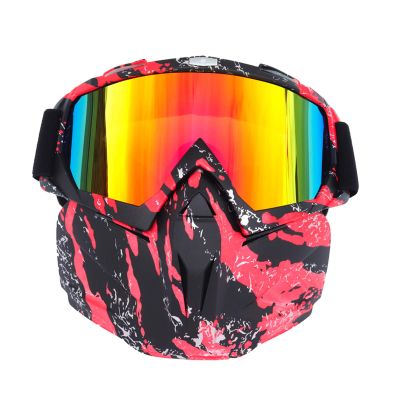 HAO Motorcycle Goggle Mask, Windproof Anti-Fog Protective Detachable Adjustable Tactical Glasses for for Cycling,Skiing,Paintball,Riding,Snowmobile Outdoor Winter,CS Airsoft Shooting (Red/Black)