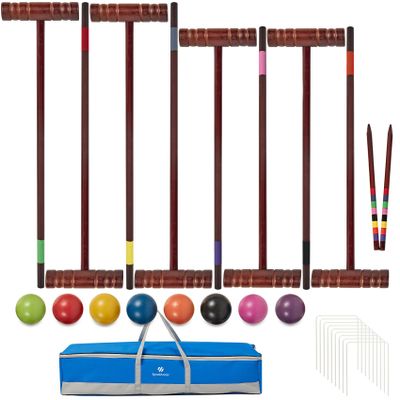 SpeedArmis Croquet Set for Adults - 8 Players Croquette Kit with 35In Deluxe, 32In Regulation Size Rubber Wood Mallets, Colored PE Ball, Wickets, 24In End Stakes, Lawn Backyard Game for Families