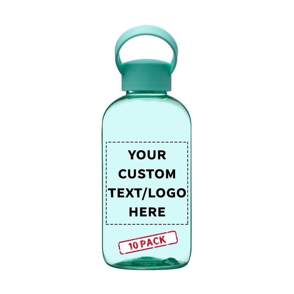 DISCOUNT PROMOS 10 Beau Water Bottles with Handle Set, 20 oz. - Customizable Text, Logo - Flexi-Grip, Plastic, Drinkware - Mint