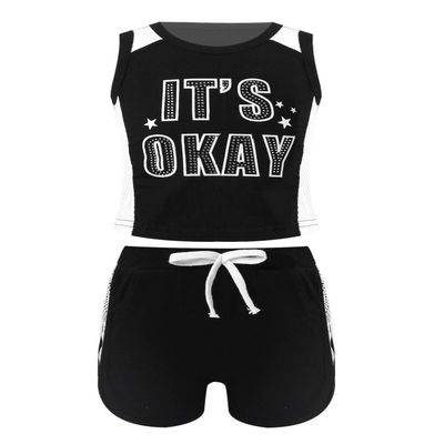 vastwit Toddlers 2 Piece Letter Print Sports Outfits Graphic Tank Tops and Solid Color Shorts with Drawstring Black 4-5