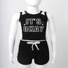 vastwit Toddlers 2 Piece Letter Print Sports Outfits Graphic Tank Tops and Solid Color Shorts with Drawstring Black 4-5 view 3
