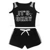 vastwit Toddlers 2 Piece Letter Print Sports Outfits Graphic Tank Tops and Solid Color Shorts with Drawstring Black 4-5 view 4