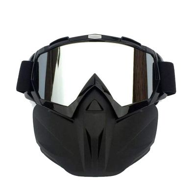 HAO Motorcycle Goggle Mask, Windproof Anti-Fog Protective Detachable Adjustable Tactical Glasses for for Cycling,Skiing,Paintball,Riding,Snowmobile Outdoor Winter,CS Airsoft Shooting (Black/Silver)