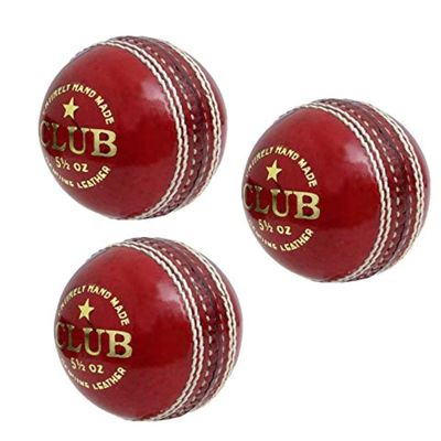 CW 3 X Club Red Cricket Ball 2 PCE Cork Inner Seasoned Genuine Leather 5.5oz Ball