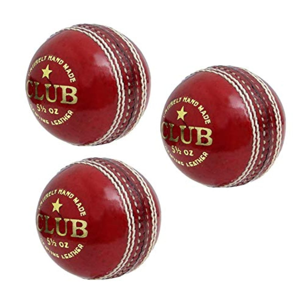 CW 3 X Club Red Cricket Ball 2 PCE Cork Inner Seasoned Genuine Leather 5.5oz Ball