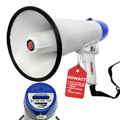 5 CORE Megaphone 20W Bull Horn PA Speaker w 300 Yards Range Loud Siren Voice Amplifier Lightweight Portable Megafono for Outdoor Sports - 20R WOB