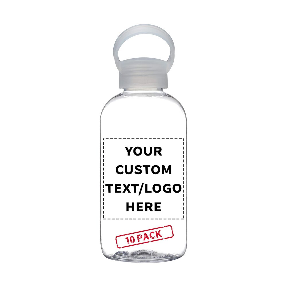 DISCOUNT PROMOS 10 Beau Water Bottles with Handle Set, 20 oz. - Customizable Text, Logo - Flexi-Grip, Plastic, Drinkware - Clear