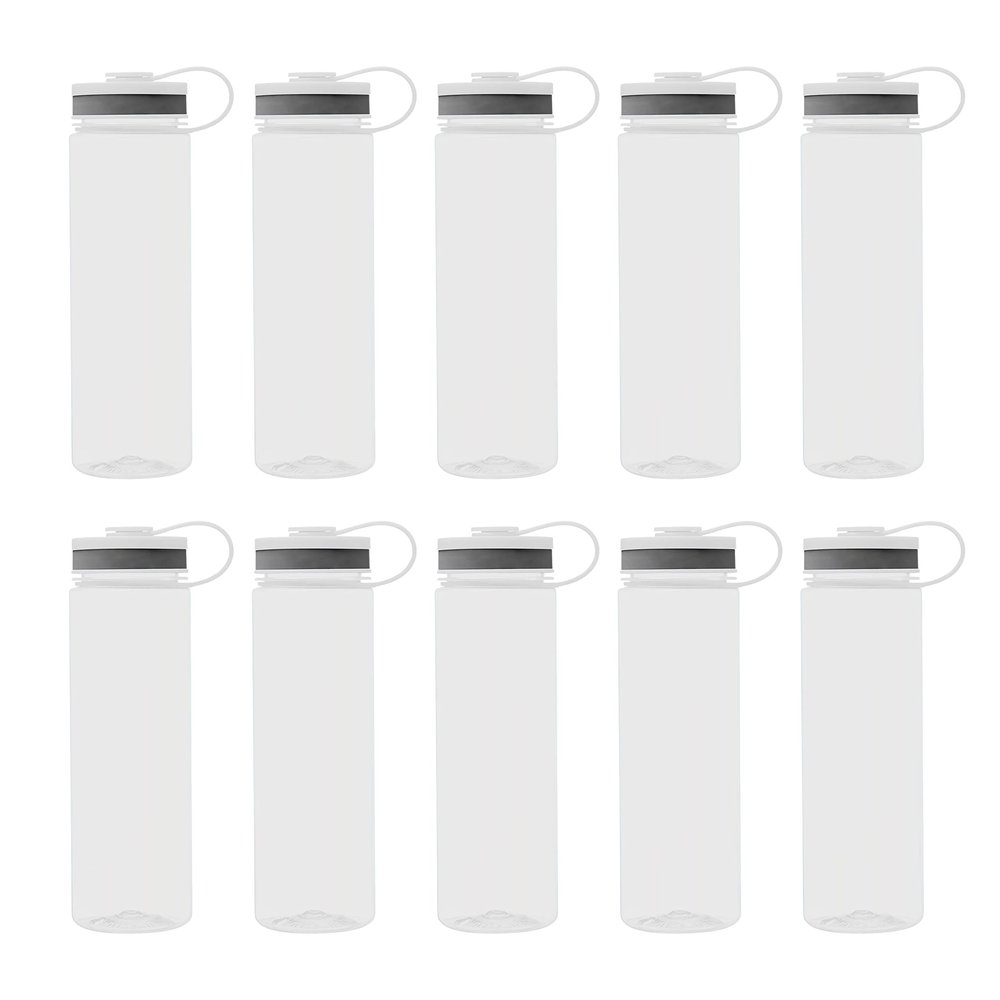 DISCOUNT PROMOS Wide Mouth Water Bottles 26 oz. Set of 10, Bulk Pack - BPA Free, Great for Gym, Camping, Backpacking, School - Clear