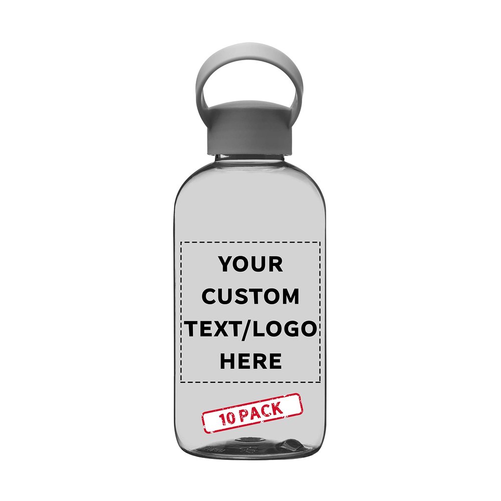 DISCOUNT PROMOS 10 Beau Water Bottles with Handle Set, 20 oz. - Customizable Text, Logo - Flexi-Grip, Plastic, Drinkware - Smoke