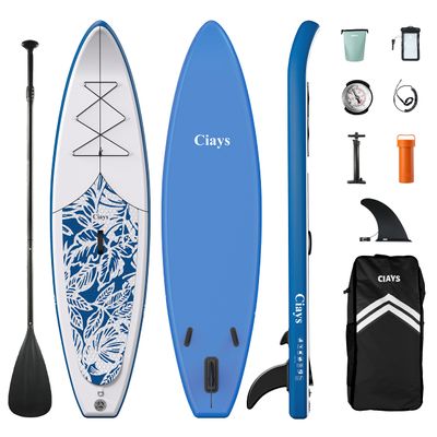 Ciays Inflatable Paddle Board with SUP Accessories of Backpack, 1 Fins, 2 Bags, Leash, Adjustable Paddles, Waterproof Bag, and Hand Pump, 105x30x6 Stand Up Paddleboard