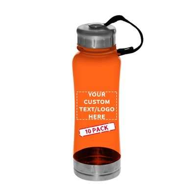 DISCOUNT PROMOS 10 Sports Bottles with Twist Lid Set, 23 oz. - Customizable Text, Logo - Metallic Base, BPA Free - Orange