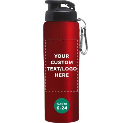 DISCOUNT PROMOS Custom Sicilia Stainless Steel Sports Bottles 27 oz. Set of 6/12/24 Personalized Bulk Pack Non Insulated Great for Gym Hiking Cycling - Red