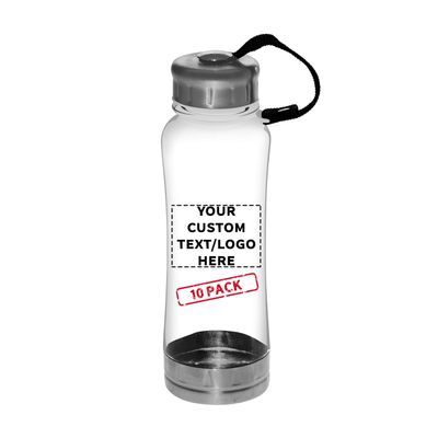 DISCOUNT PROMOS 10 Sports Bottles with Twist Lid Set, 23 oz. - Customizable Text, Logo - Metallic Base, BPA Free - Clear
