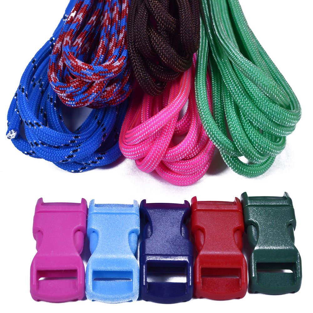 550 Paracord Bracelet Crafting Kit with Buckles - Random Colors and Patterns -Five 10 Foot Bundles with Buckles