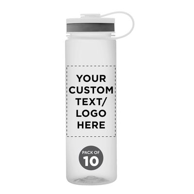 DISCOUNT PROMOS Custom Wide Mouth Water Bottles 26 oz. Set of 10, Personalized Bulk Pack - BPA Free, Great for Gym, Camping, Backpacking, School - Clear