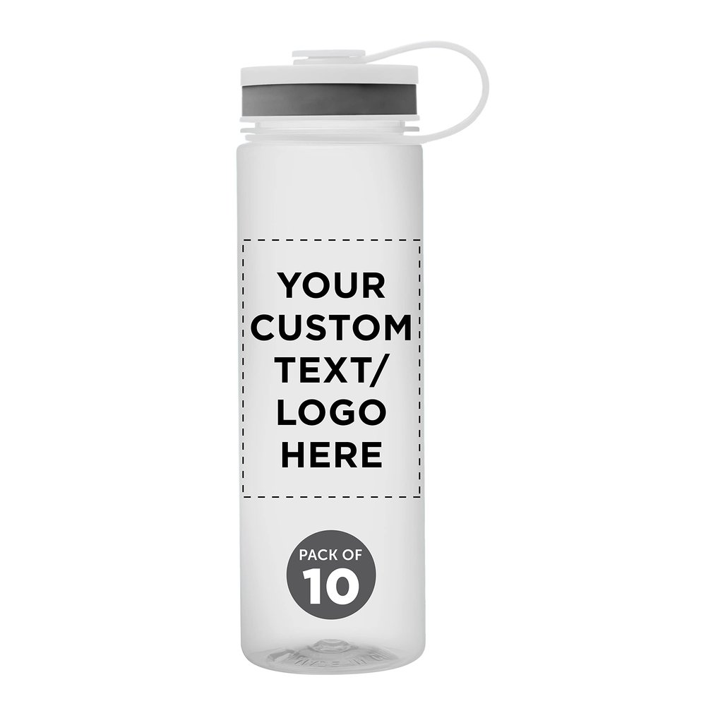 DISCOUNT PROMOS Custom Wide Mouth Water Bottles 26 oz. Set of 10, Personalized Bulk Pack - BPA Free, Great for Gym, Camping, Backpacking, School - Clear