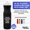 DISCOUNT PROMOS 50 Plastic Water Bottles Set, 26 oz. - Customizable Text, Logo - Black Push Top Lid - Black view 2