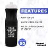 DISCOUNT PROMOS 50 Plastic Water Bottles Set, 26 oz. - Customizable Text, Logo - Black Push Top Lid - Black view 3