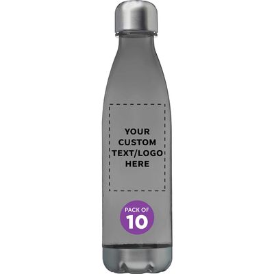 DISCOUNT PROMOS Custom Levian Cola Shaped Plastic Bottles 25 oz. Set of 10, Personalized Bulk Pack - BPA Free, Great for Gym, Hiking, Cycling, Yoga and More - Smoke