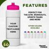 DISCOUNT PROMOS Custom HDPE Plastic Leak-Free Bottles 32 oz. Set of 50, Personalized Bulk Pack - BPA Free, Great for Gym, Camping, Backpacking, School - Neon Pink view 2