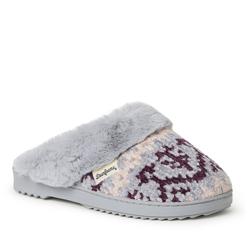 Dearfoams Women's Allison Chenille Fairisle Scuff Slipper, Sleet, Small