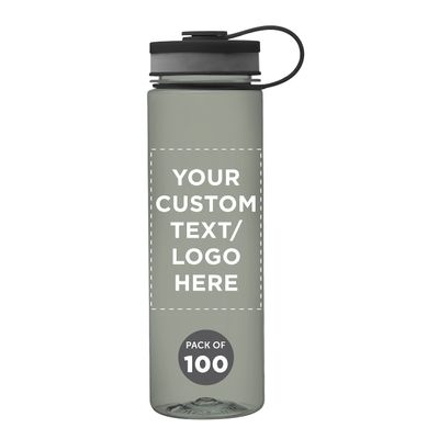 DISCOUNT PROMOS Custom Wide Mouth Water Bottles 26 oz. Set of 100, Personalized Bulk Pack - BPA Free, Great for Gym, Camping, Backpacking, School - Smoke