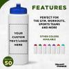 DISCOUNT PROMOS Custom HDPE Plastic Leak-Free Bottles 32 oz. Set of 50, Personalized Bulk Pack - BPA Free, Great for Gym, Camping, Backpacking, School - Trans Blue view 2