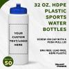 DISCOUNT PROMOS Custom HDPE Plastic Leak-Free Bottles 32 oz. Set of 50, Personalized Bulk Pack - BPA Free, Great for Gym, Camping, Backpacking, School - Trans Blue view 3