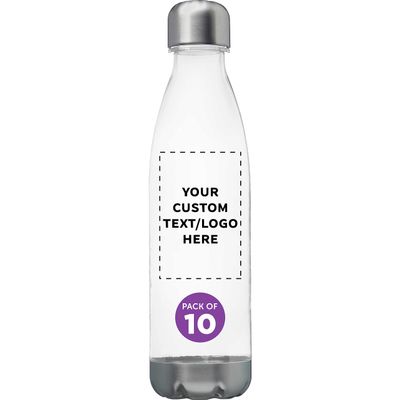 DISCOUNT PROMOS Custom Levian Cola Shaped Plastic Bottles 25 oz. Set of 10, Personalized Bulk Pack - BPA Free, Great for Gym, Hiking, Cycling, Yoga and More - Clear