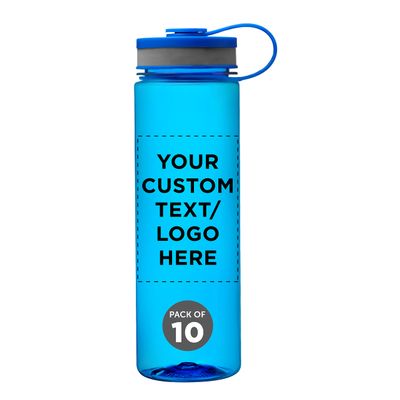 DISCOUNT PROMOS Custom Wide Mouth Water Bottles 26 oz. Set of 10, Personalized Bulk Pack - BPA Free, Great for Gym, Camping, Backpacking, School - Blue