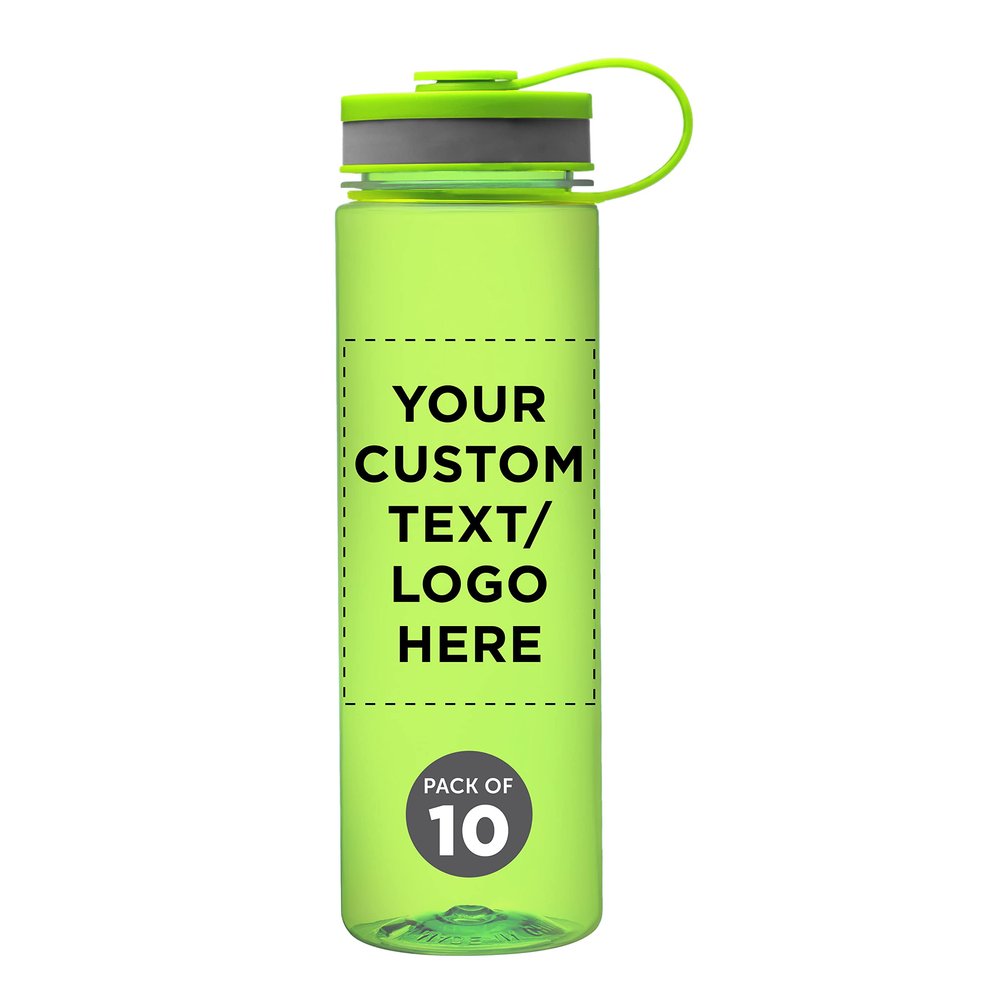 DISCOUNT PROMOS Custom Wide Mouth Water Bottles 26 oz. Set of 10, Personalized Bulk Pack - BPA Free, Great for Gym, Camping, Backpacking, School - Lime Green