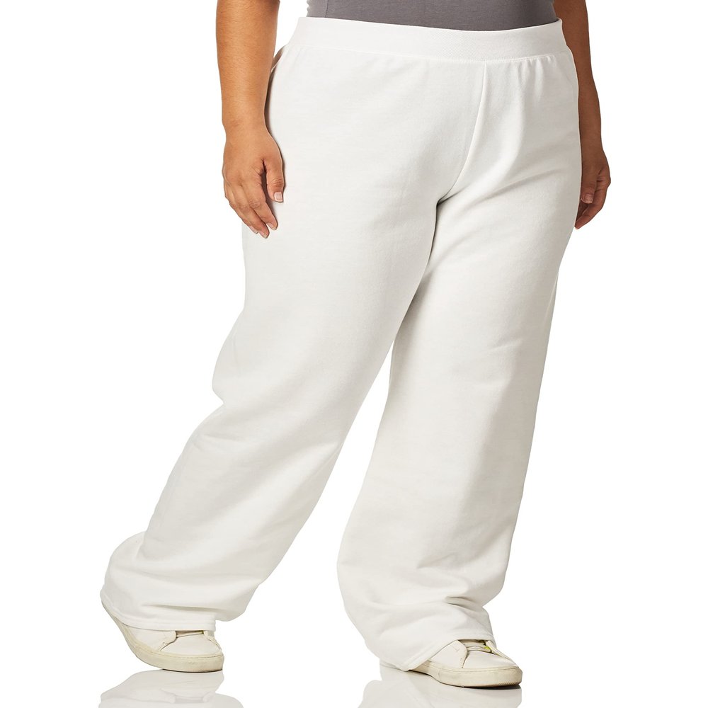 Hanes Women's EcoSmart Open Bottom Leg Sweatpants,White,Large