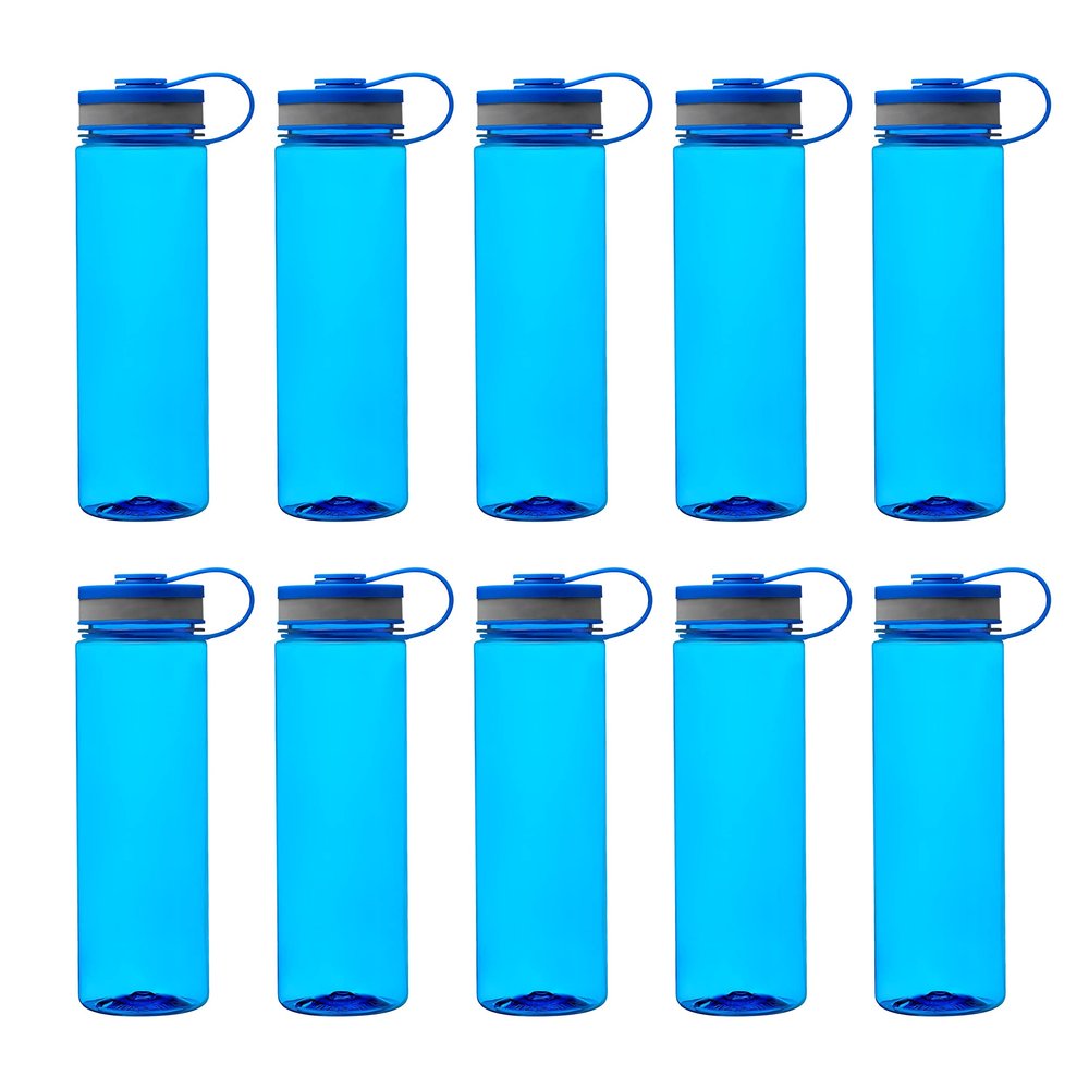 DISCOUNT PROMOS Wide Mouth Water Bottles 26 oz. Set of 10, Bulk Pack - BPA Free, Great for Gym, Camping, Backpacking, School - Blue