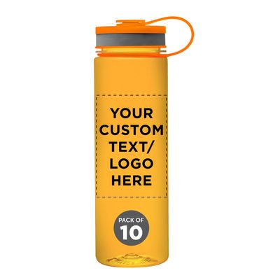 DISCOUNT PROMOS Custom Wide Mouth Water Bottles 26 oz. Set of 10, Personalized Bulk Pack - BPA Free, Great for Gym, Camping, Backpacking, School - Orange